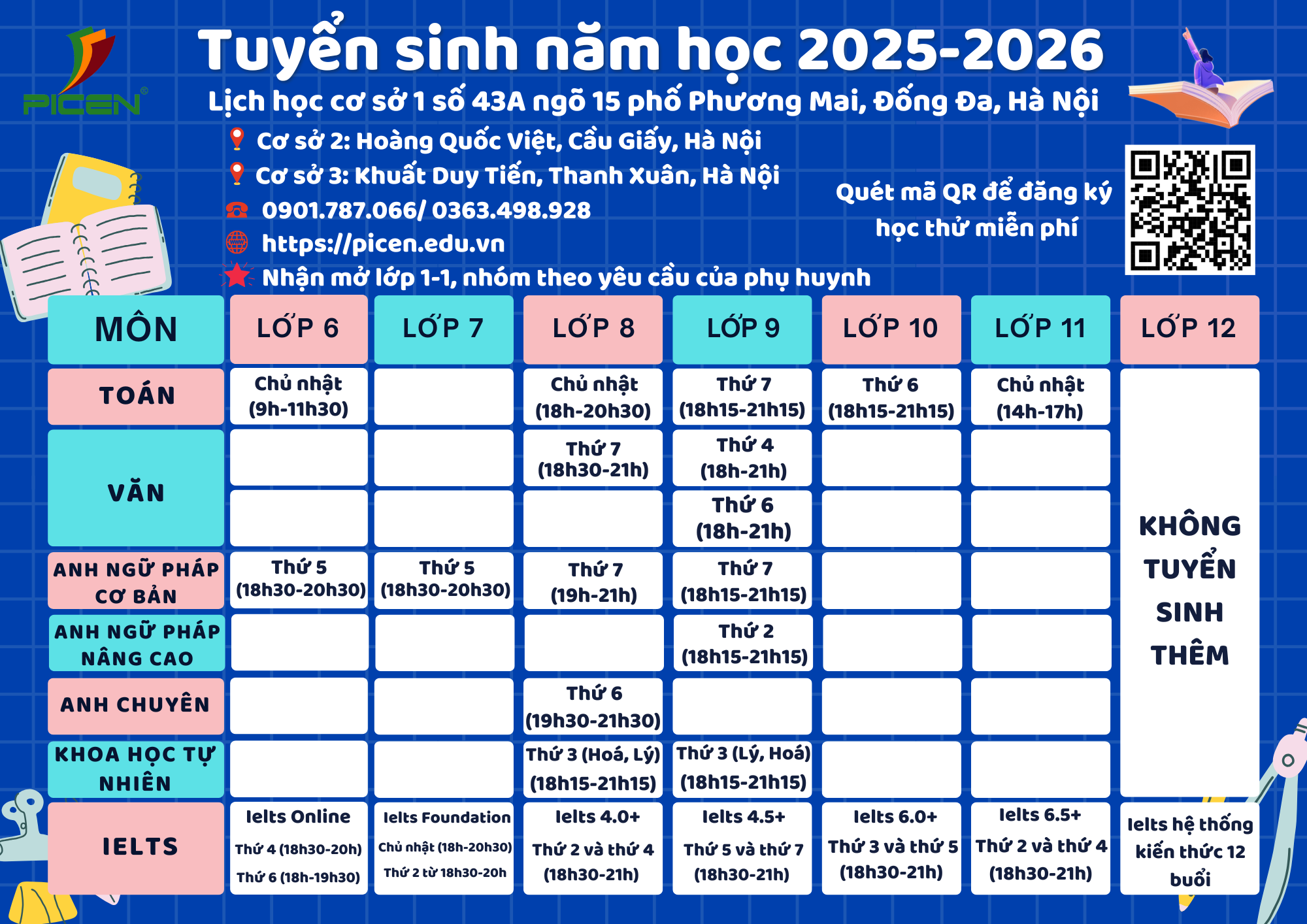Trung tâm PICEN tuyển sinh các lớp học & ưu đãi lớn tháng 10–12