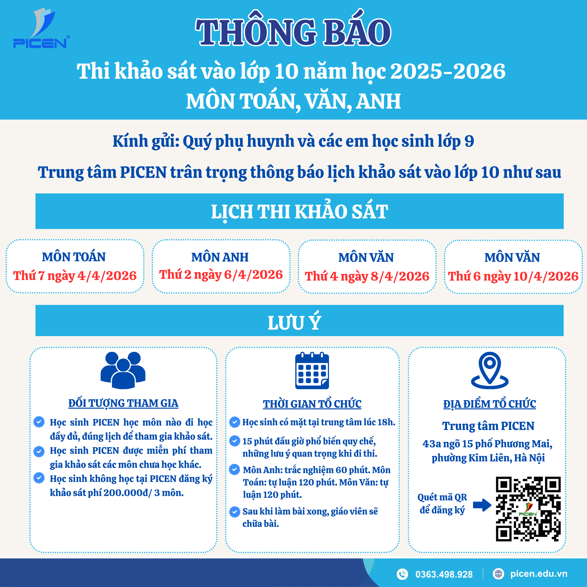 KỲ THI KHẢO SÁT VÀO LỚP 10 NĂM HỌC 2025 - 2026”
