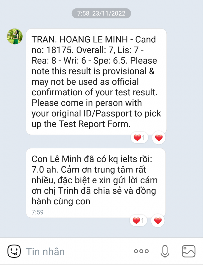 Chúc mừng Lê Minh vừa đạt Ielts 7.0