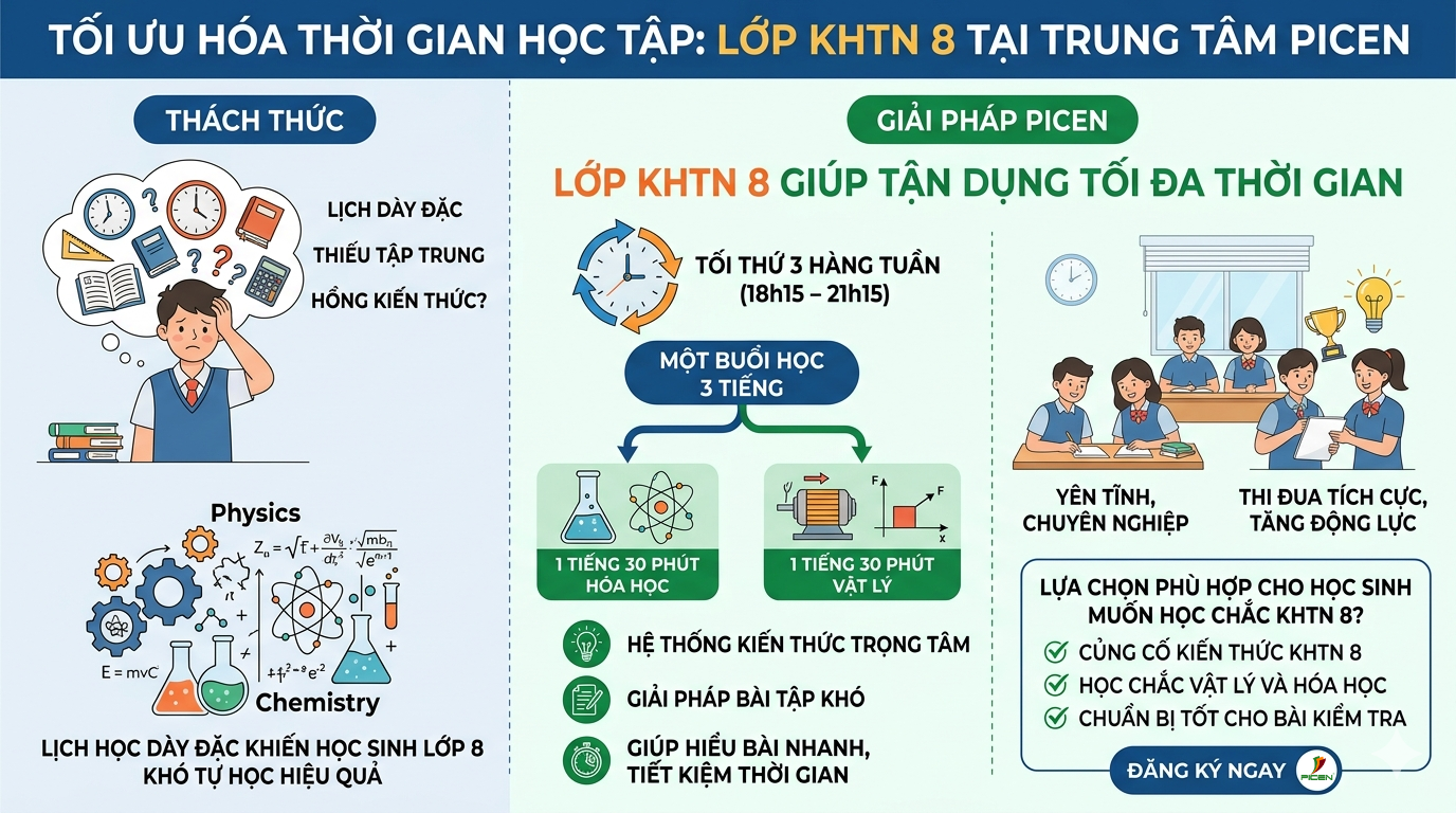 Tối ưu hóa thời gian học tập với lớp KHTN 8 tại Trung tâm PICEN”